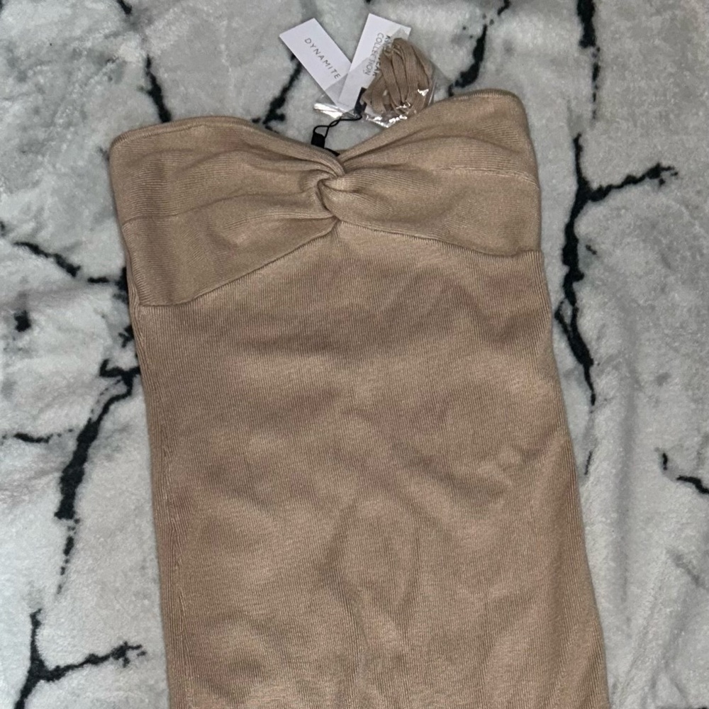 Long beige knitwear dress (M)